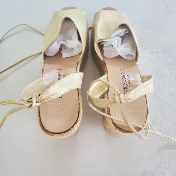 Andre Assous New Gold Ankle Tie Leather Platform Espadrilles made in Spain   9.5 - Picture 12 of 16